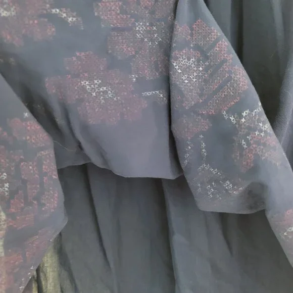 Unity World Wear Sz S Floral Navy Peasant Top Smocked 3/4 Sleeves Boho Blouse - Picture 5 of 11